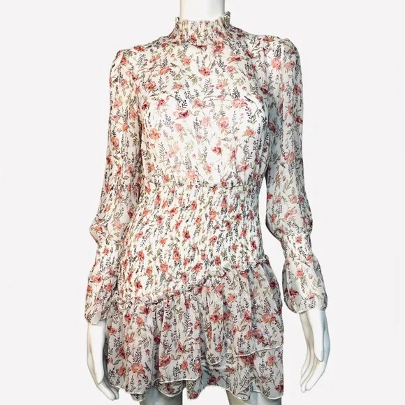 Princess Polly Floral Smocked Ruffle Layered Skirt Long Sleeve Dress ~ Size 8 - Picture 3 of 12